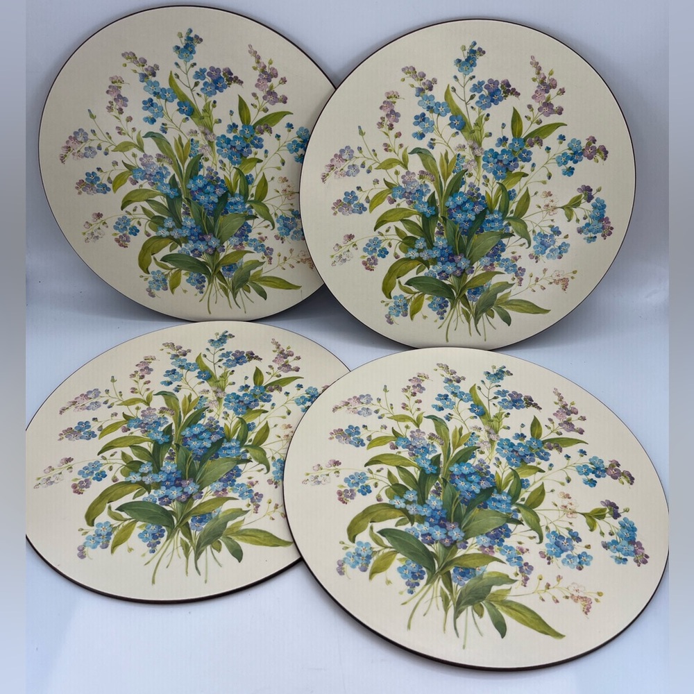 Vintage Set Of 4 Floral Hot Plates Trivets Cork Backing Heat Resistant